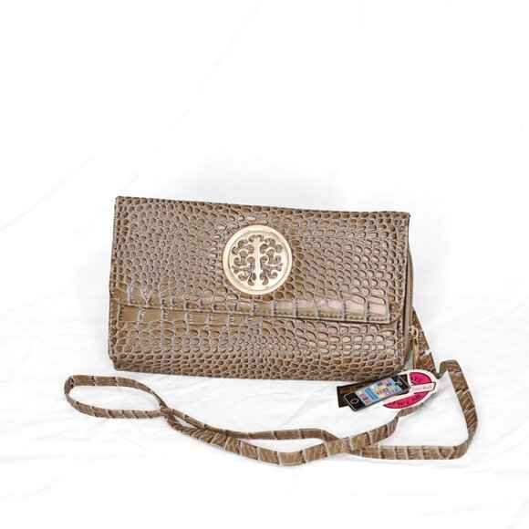 NWT Sasha New York Brown Croc-Embossed Wristlet Wallet Crossbody Bag - Picture 4 of 16
